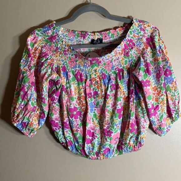 Paper Heart Bright Multi-Colour Floral Crop Blouse - Picture 1 of 7